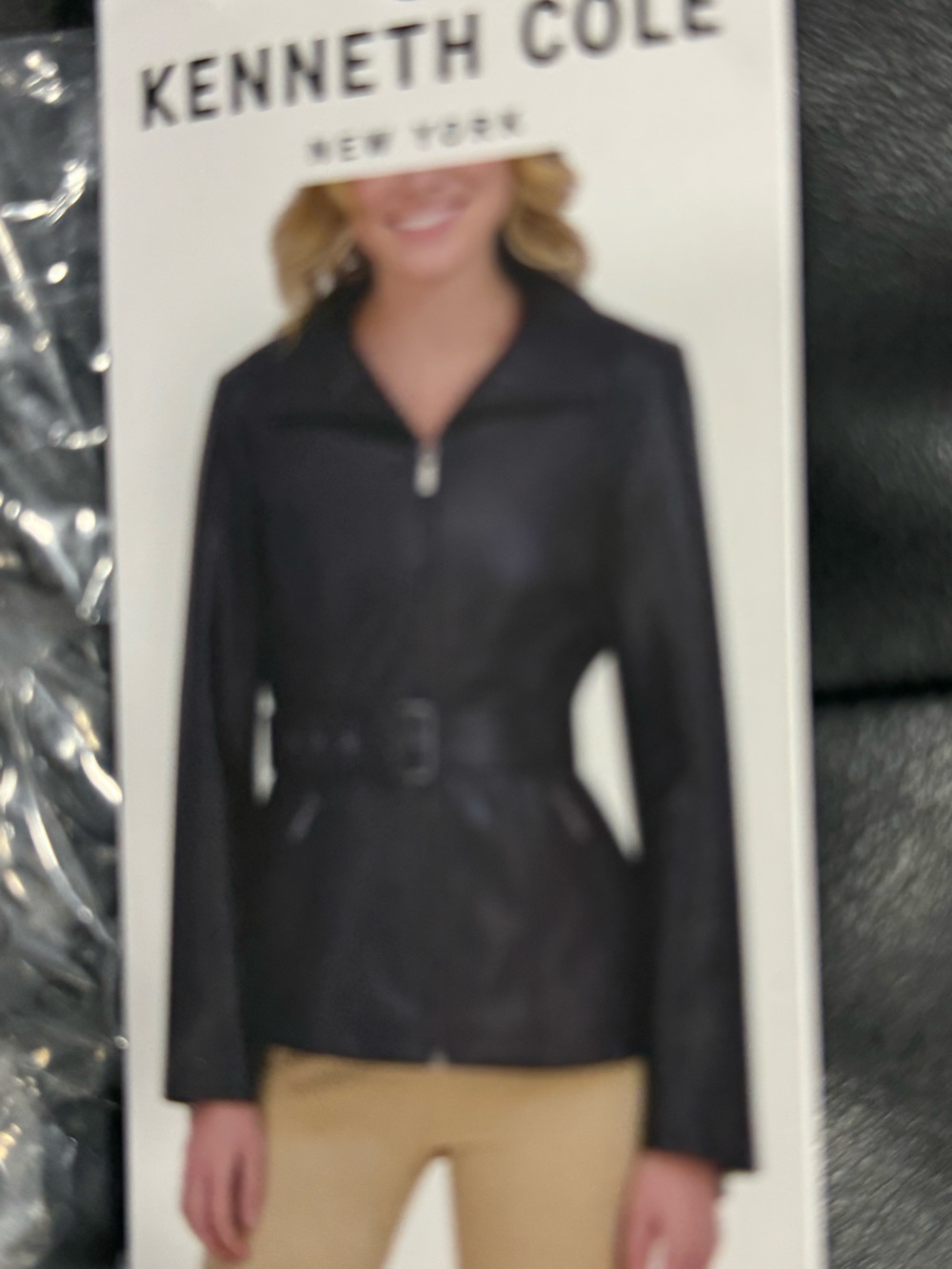 Kenneth Cole Black Leather Belted Jacket